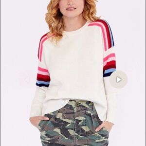 Sundry Merino Wool Cashmere Blend Shoulder  Stripe Oversized Retro Sweater S 4-6